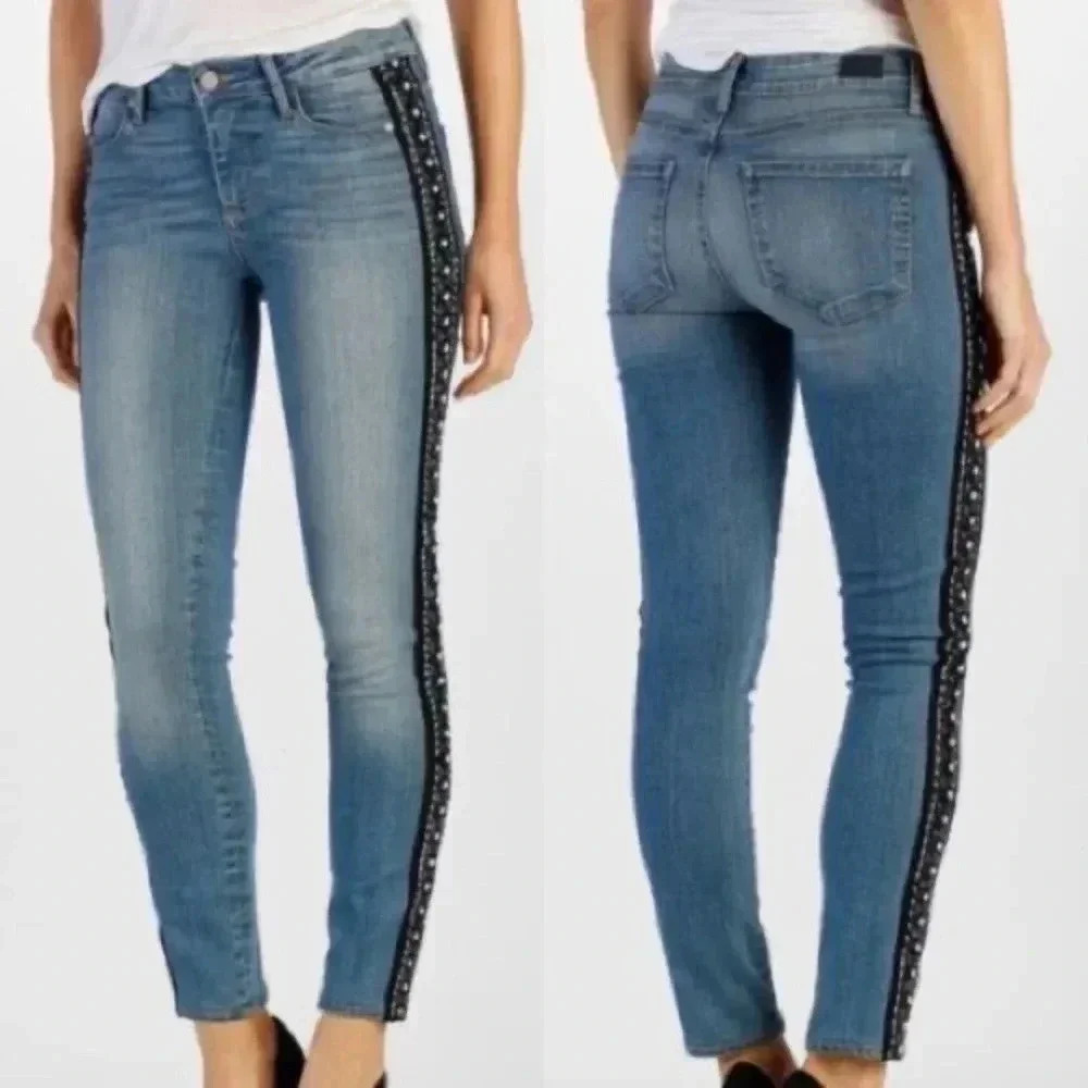 Paige Verdugo Ankle Paulinatux Embellished Skinny Jean Beaded Sides Size 27